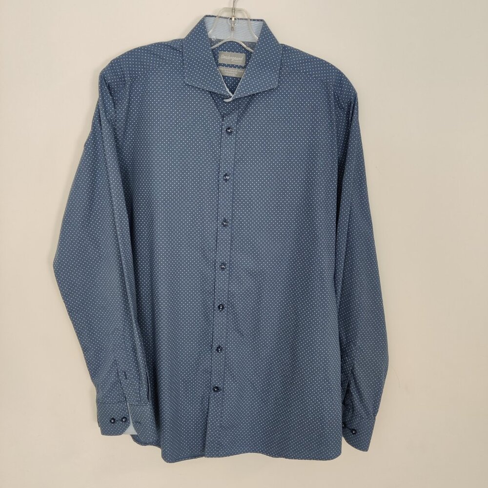 Sondergaard Men's Button Dress Shirt Size 16.5 Polka Dot Blue Cotton Office